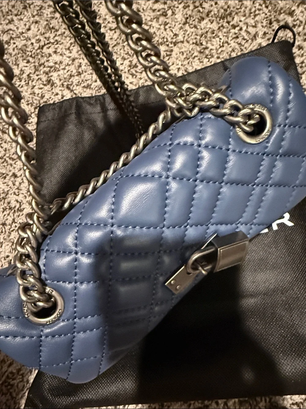 Kurt Geiger Periwinkle Quilted Leather Shoulder Bag with Padlock - Picture 8 of 8